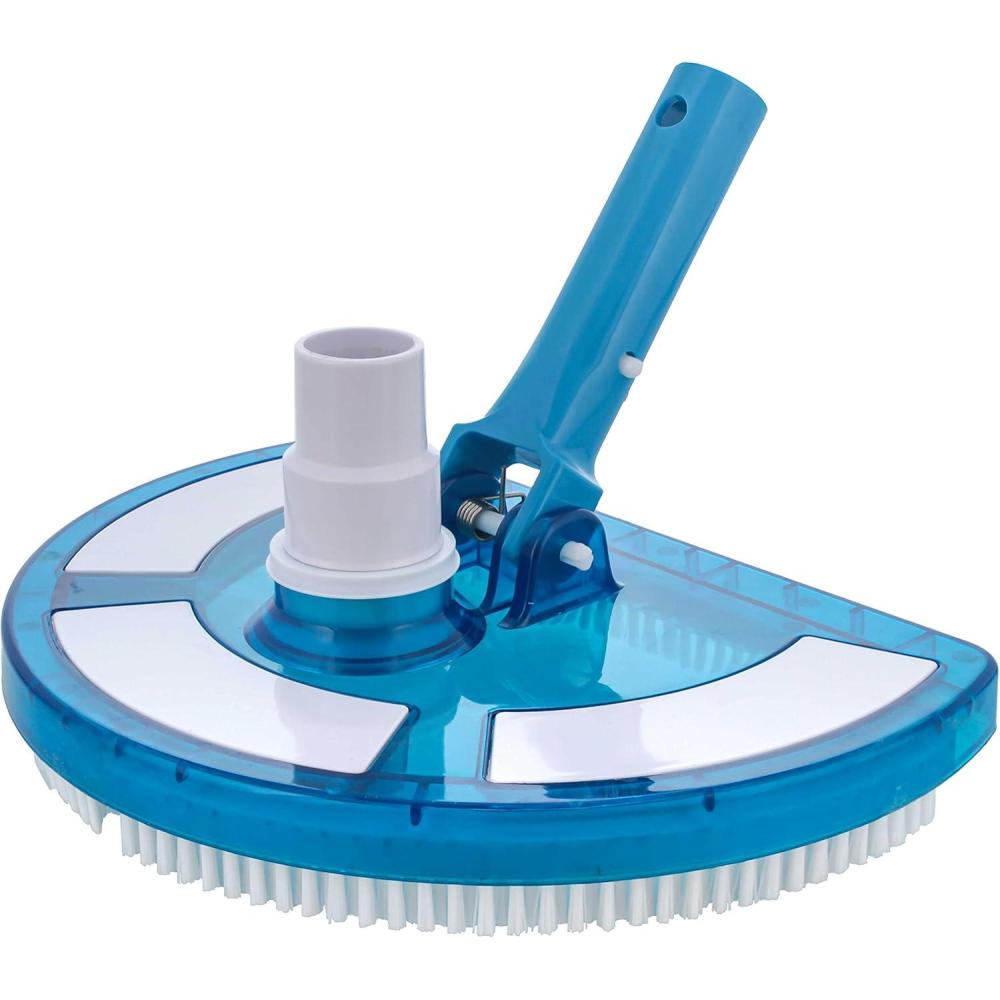 U.S. Pool Supply Half Moon Manual Pool Vacuum Head for Inground Pools Above Ground, Weighted – Swivel Hose Connection 1.5″ 1.25″, Pole Handle Bottom Brushes, Cleaning Vinyl Liner, Accessory Attachment(10.5″ Transparent View)