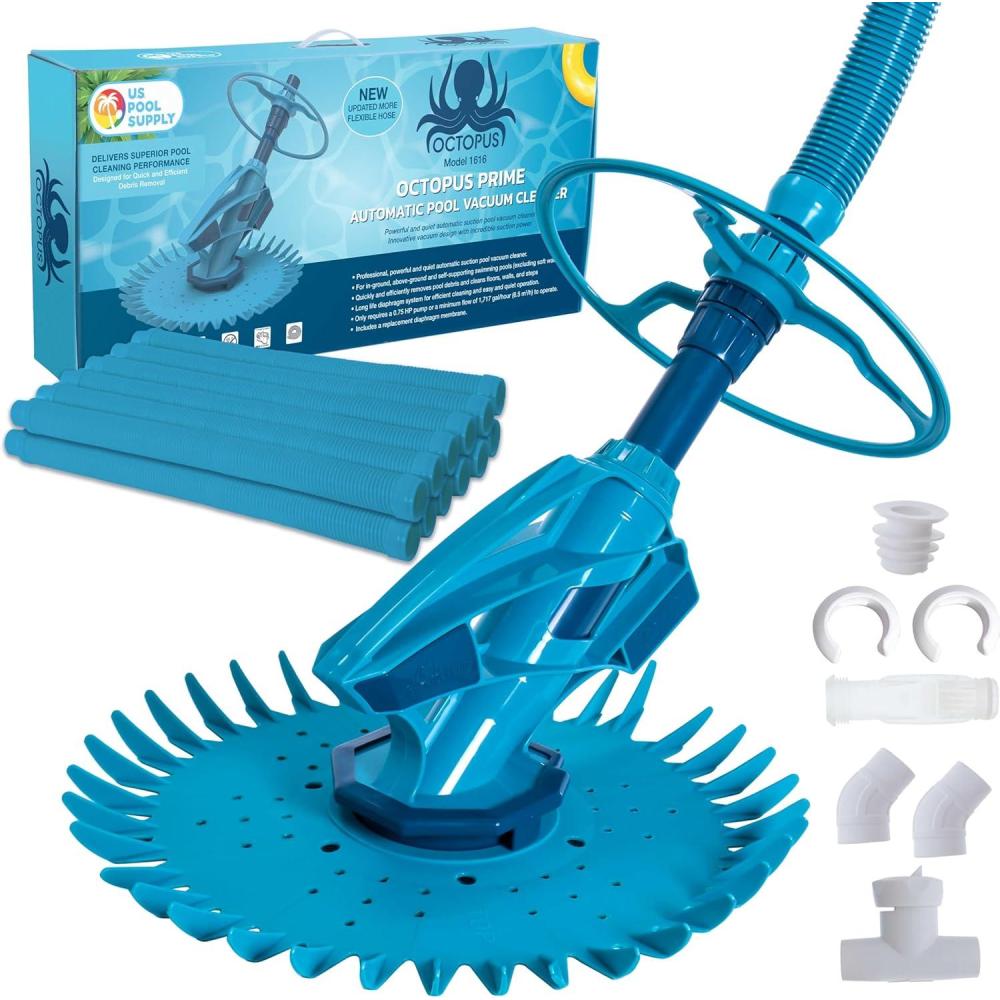 U.S. Pool Supply Octopus Prime Suction Pool Cleaner, Inground Automatic Pool Vacuum Cleaner with Hose – Swimming Sweeper Vac Cleaning Suction-Side Cleaners – Auto Creepy Sweeps Removes Debris, Leaves
