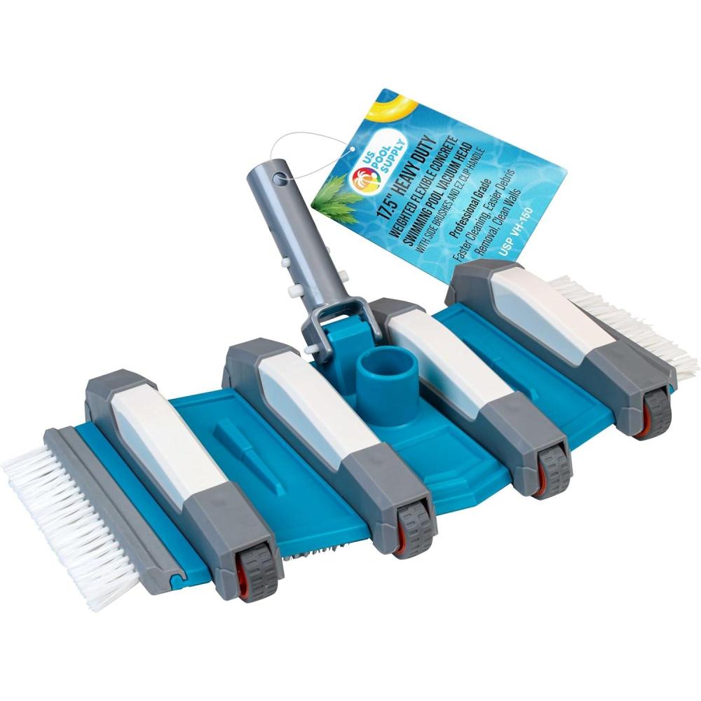 U.S. Pool Supply 17.5″ Heavy Duty Weighted Flexible Concrete Swimming Pool Vacuum Head with Side Brushes and EZ Clip Handle – Professional Grade – Faster Cleaning, Easier Debris Removal, Clean Walls(Pro Deluxe 17.5)