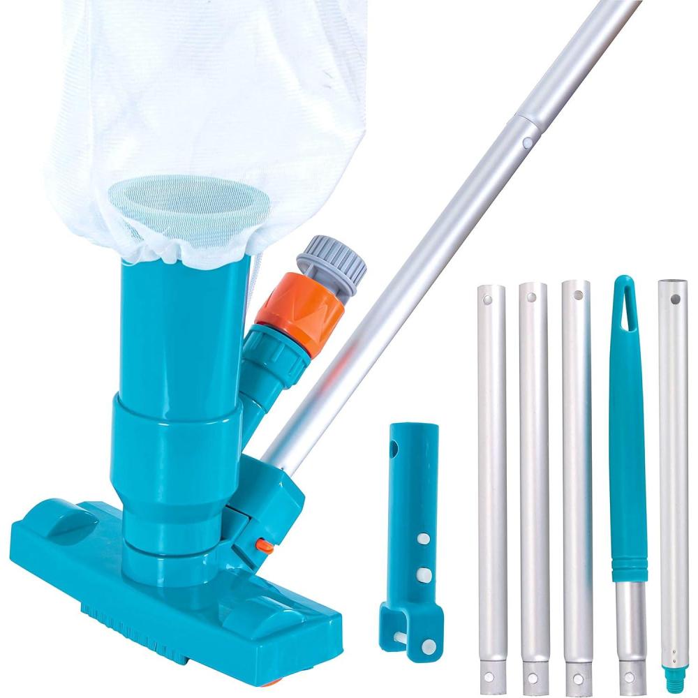 U.S. Pool Supply Above Ground Pool Vacuum Cleaner, Manual Pool Vacuum Cleaner, Spa Cleaner for Hot Tub, Ponds – 5 Section 4ft Pole, Mesh Leaf Bag, Telescopic Pole Attachment – Attaches to Garden Hose(Standard)