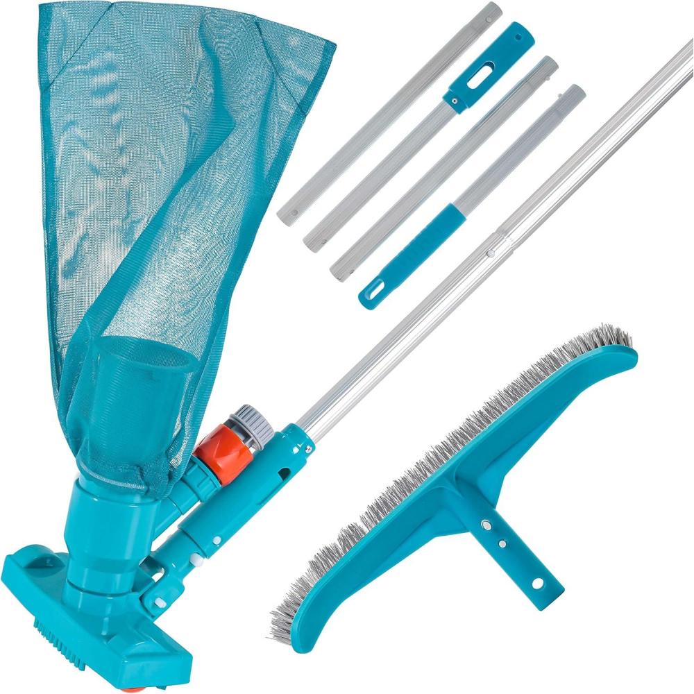U.S. Pool Supply Above Ground Pool Vacuum Cleaner, Manual Pool Vacuum Cleaner, Spa Cleaner for Hot Tub, Ponds – 5 Section 4ft Pole, Mesh Leaf Bag, Telescopic Pole Attachment – Attaches to Garden Hose(Deluxe with Wall Brush)