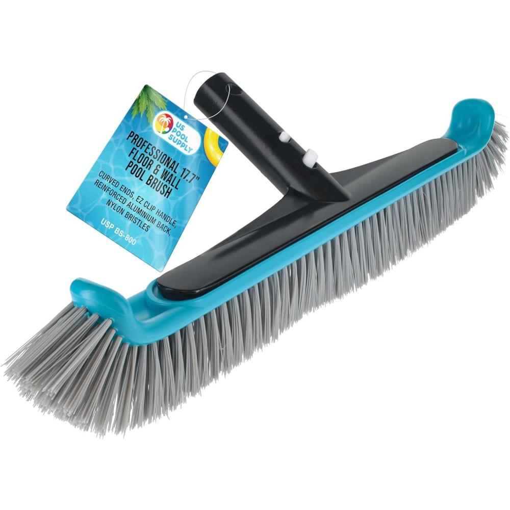 U.S. Pool Supply Pool Brush Head for Inground Pools – 17.7″ Swimming Pool Brush with Pole Handle, Bristle Scrub Brushes with Curved Ends, Above Ground Cleaning Equipment Scrubber Cleaner Leaves Debris(17.7″ Nylon Bristles)