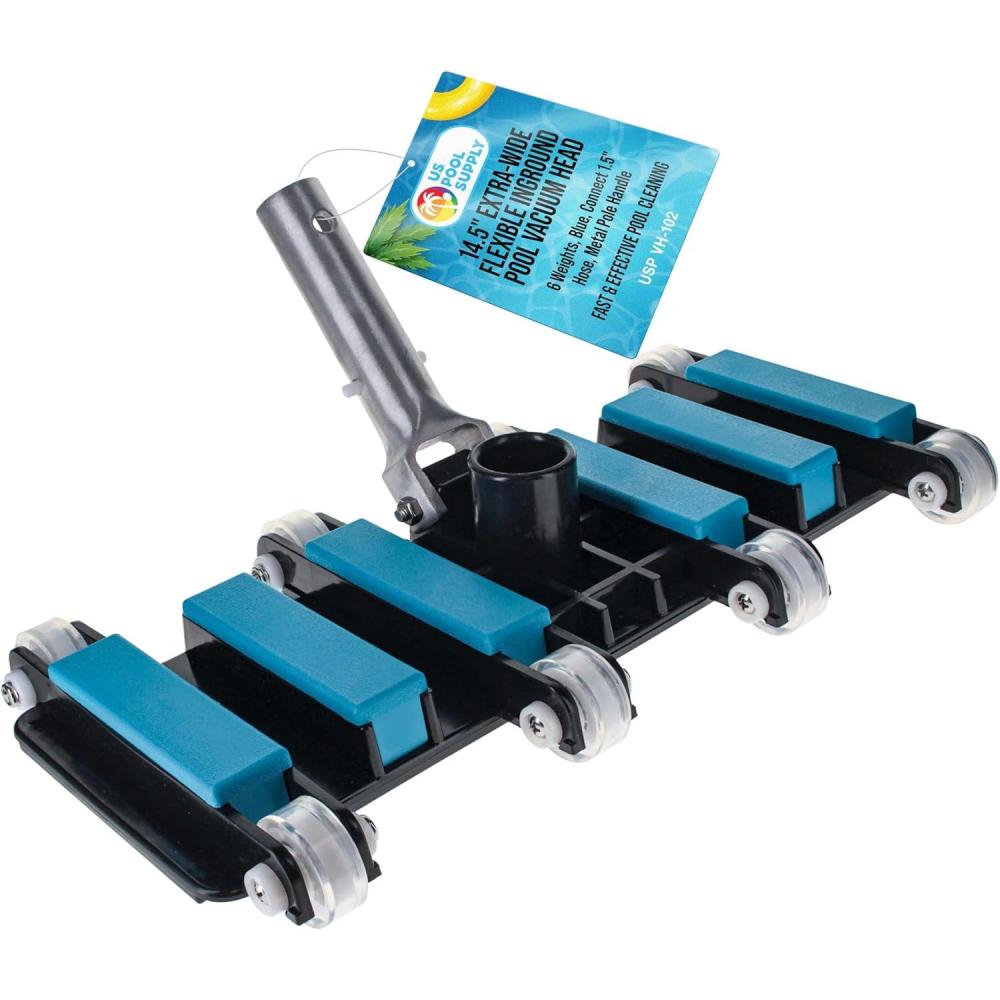 U.S. Pool Supply 17.5″ Heavy Duty Weighted Flexible Concrete Swimming Pool Vacuum Head with Side Brushes and EZ Clip Handle – Professional Grade – Faster Cleaning, Easier Debris Removal, Clean Walls(Pro Blue 14.5)